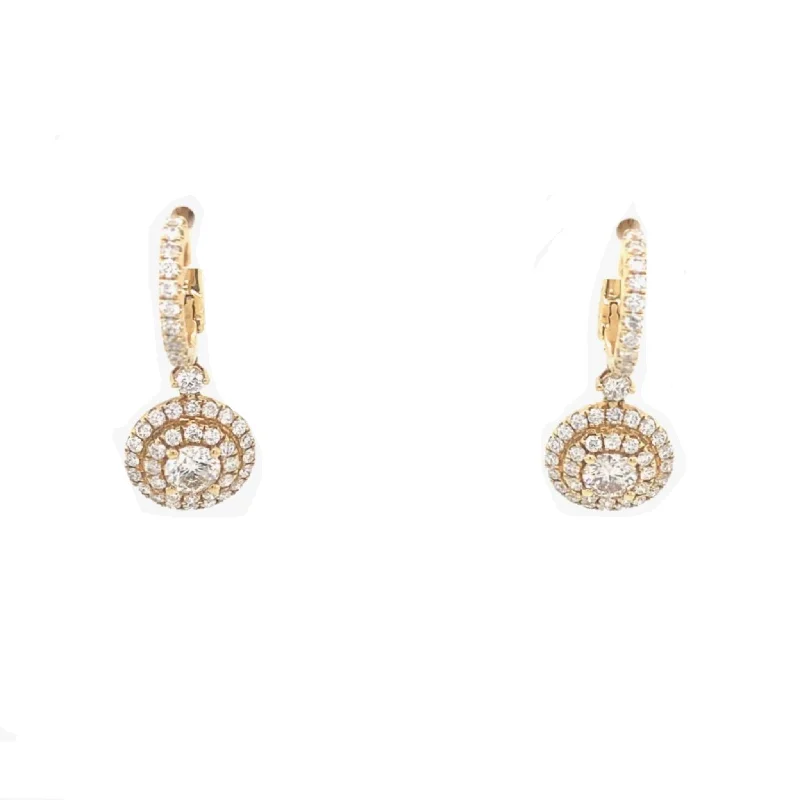 Delicate chain drop earrings with tiny gem accents -Double Diamond Halo Drop Earrings