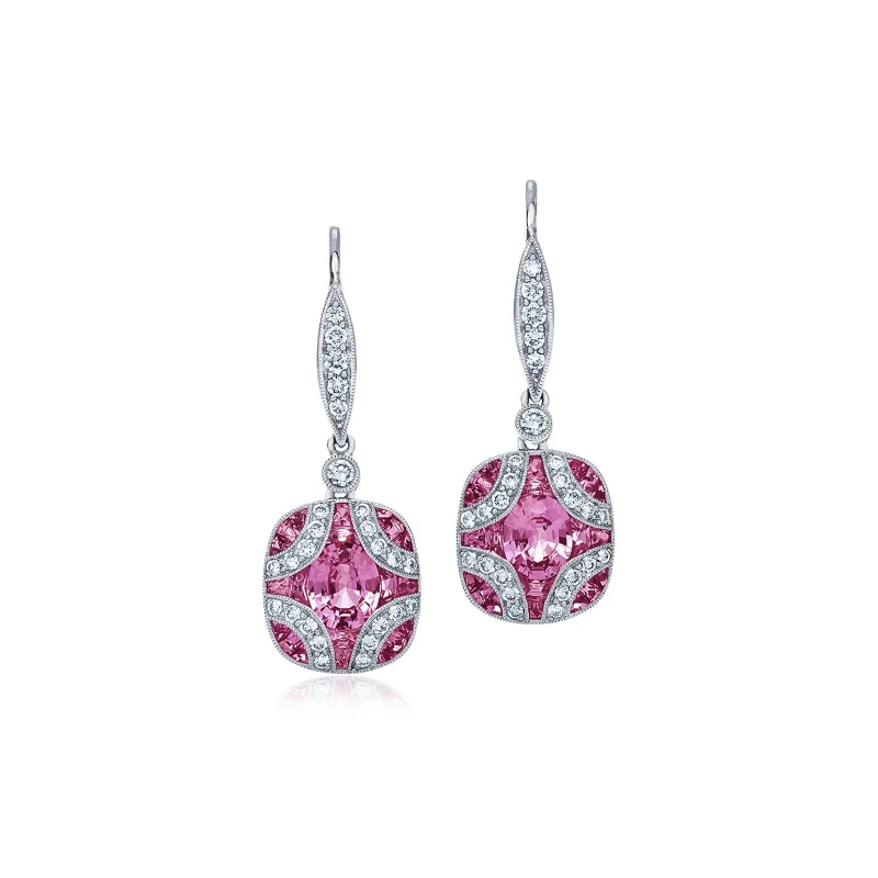 Matte black drop earrings for sleek minimalist looks -Argyle Small Drop Earrings with Pink Sapphires and Diamonds