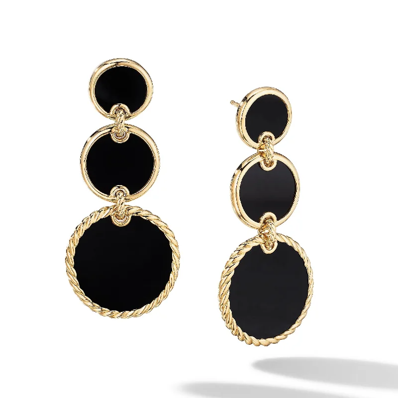 Subtle moonstone drop earrings for soft lunar elegance -DY Elements Triple Drop Earrings in 18K Yellow Gold with Black Onyx