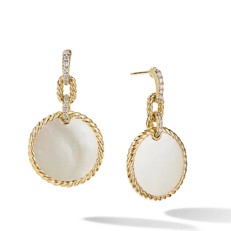 Timeless sapphire drop earrings blending blue with grace -DY Elements Convertible Drop Earrings in 18K Yellow Gold with Mother of Pearl and Pave Diamonds