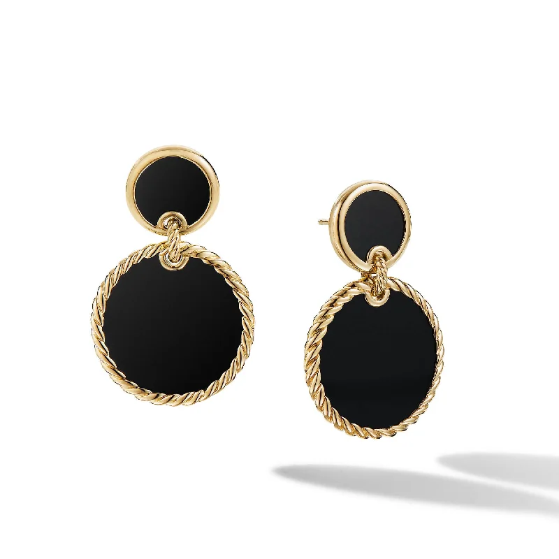 Elegant diamond drop earrings for timeless evening glamour -DY Elements Double Drop Earrings in 18K Yellow Gold with Black Onyx