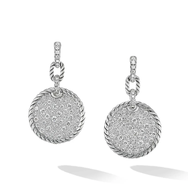 Romantic rose drop earrings shaped like blooming flowers -DY Elements Convertible Drop Earrings in Sterling Silver with Pave Diamonds