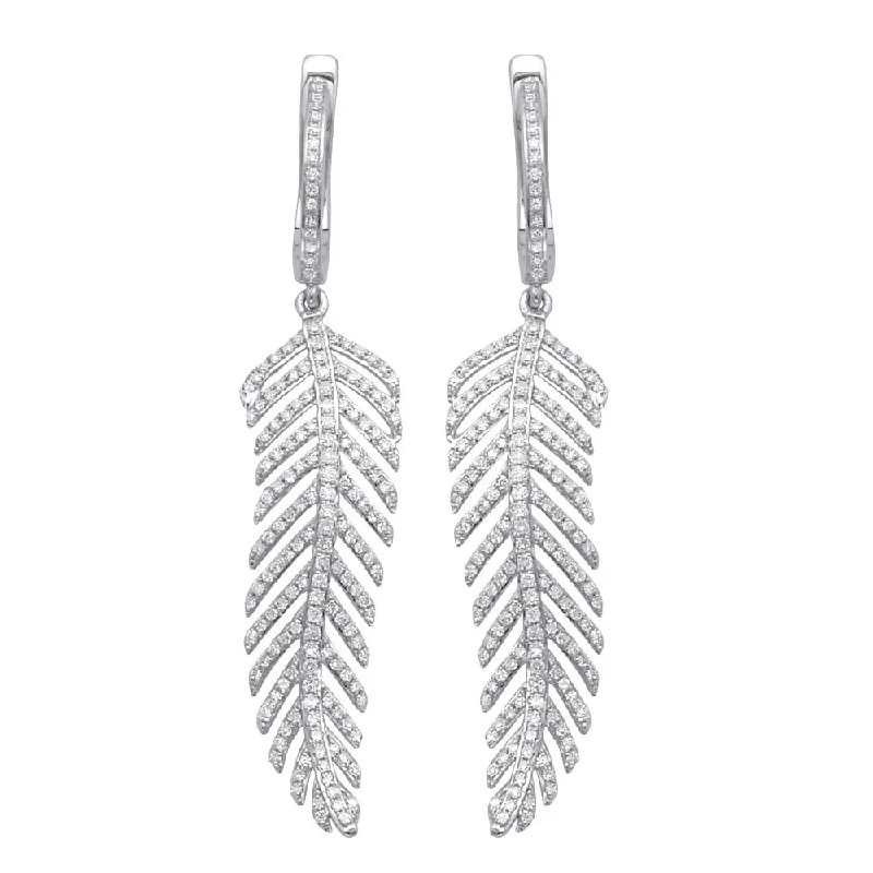 Dreamy opalite drop earrings with translucent milky shine -Diamond Leaf Drop Earrings