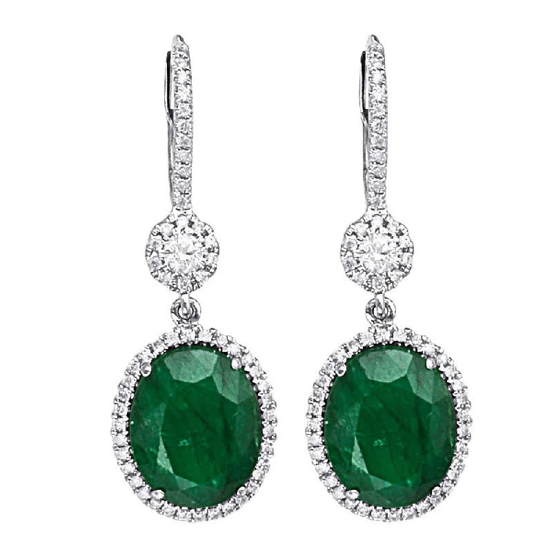 Regal emerald drop earrings for luxurious green dangles -Emerald and Diamond Drop Earrings