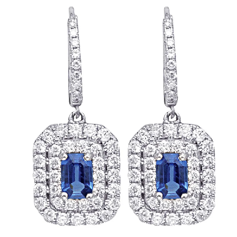 Shimmering sunstone drop earrings with golden flecked dangles -Sapphire and Diamond Drop Earrings