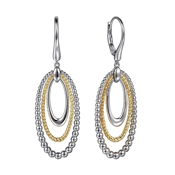 Sleek ceramic drop earrings for lightweight modern wear -Gabriel & Co Bujukan Rope Drop Earrings in Sterling Silver and 14K Yellow Gold