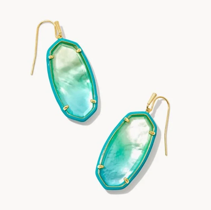 Sunny coral drop earrings for vibrant tropical flair -Elle Gold Plated Enamel Framed Drop Earrings in Sea Green Chrysocolla by Kendra Scott