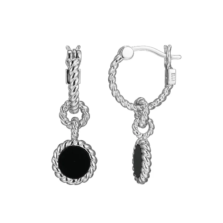 Intricate filigree drop earrings showcasing delicate metalwork -Elle Silver Black Agate Drop Earrings