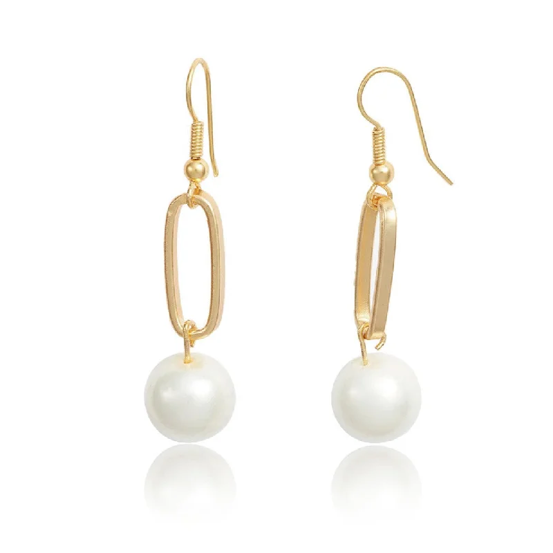 Shimmering sunstone drop earrings with golden flecked glow -Link Pearl Drop Earrings