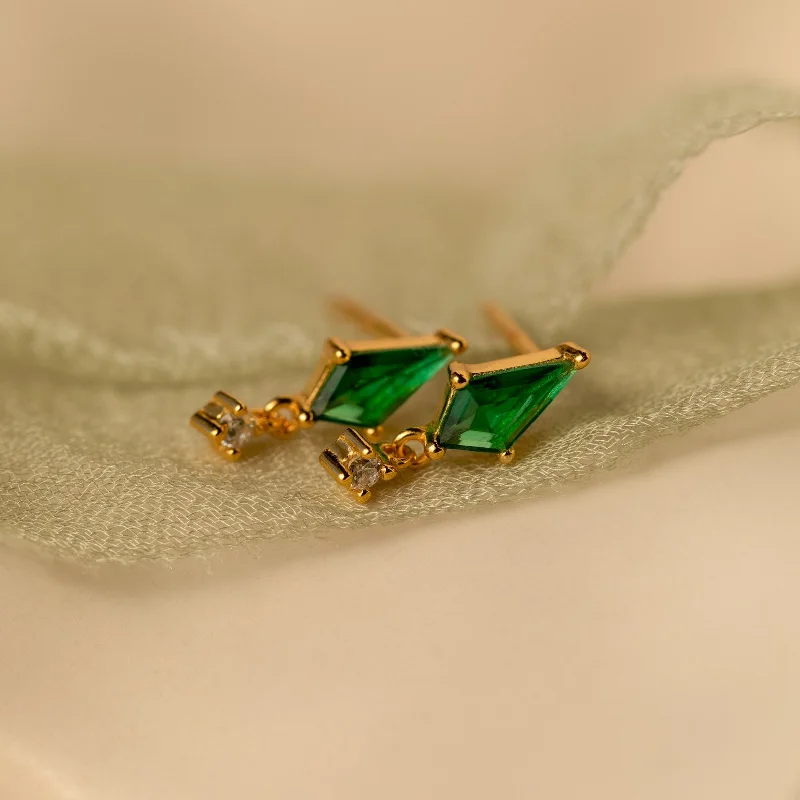 Affordable silver drop earrings perfect for daily wear -Emerald Kite Drop Earrings