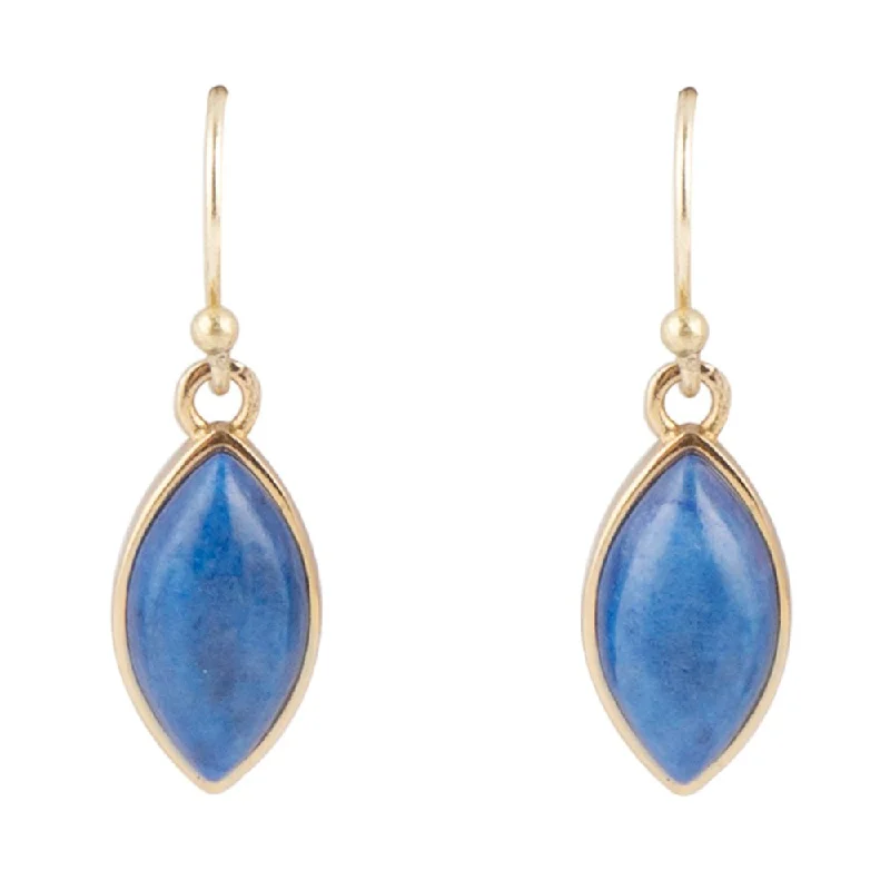 Fiery chalcedony drop earrings with translucent orange glow -Blue Lapis Golden Drop Earrings