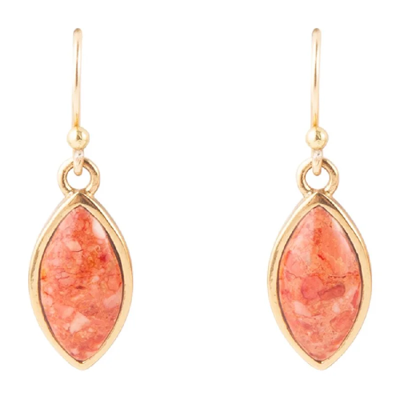 Intricate pave drop earrings glittering with tiny gems -Orange Sponge Coral Golden Drop Earrings