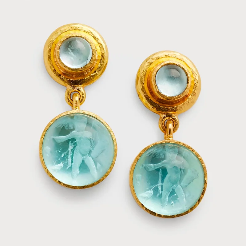 Polished nickel drop earrings for affordable shiny dangles -Light Aqua Putto and Duck Drop Earrings