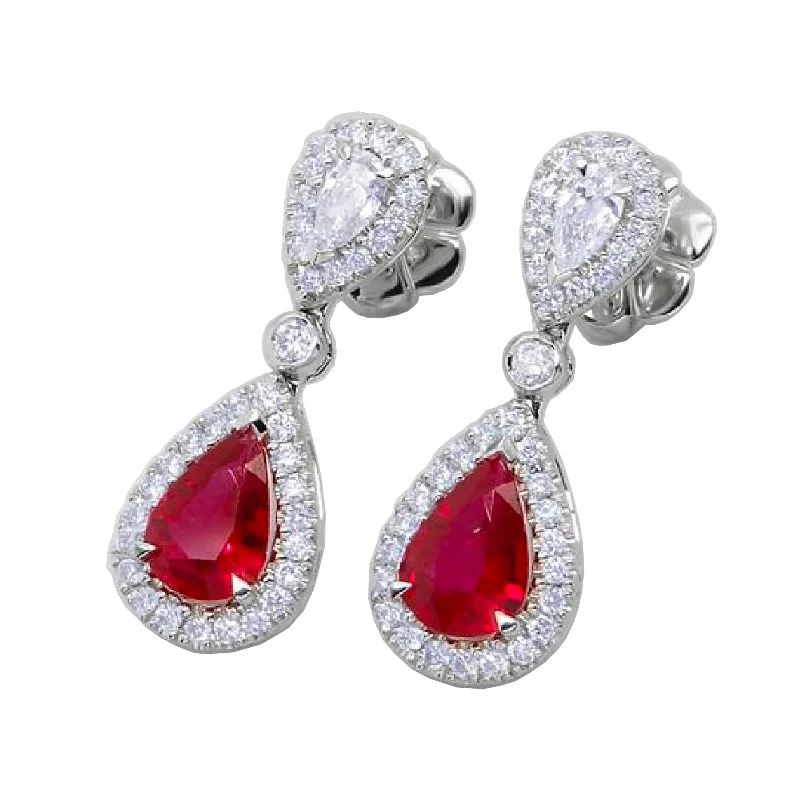 Bold carnelian drop earrings with warm orange sway -Ruby & Diamond Halo Drop Earrings