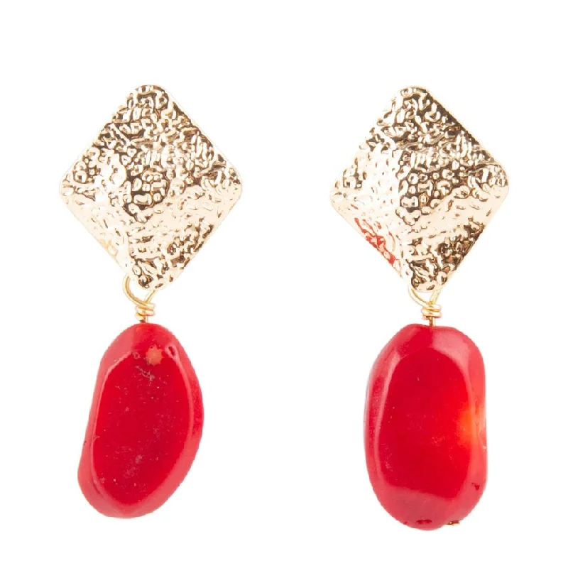 Shimmering herkimer drop earrings mimicking diamond clarity -Facets of Red Coral Drop Earrings