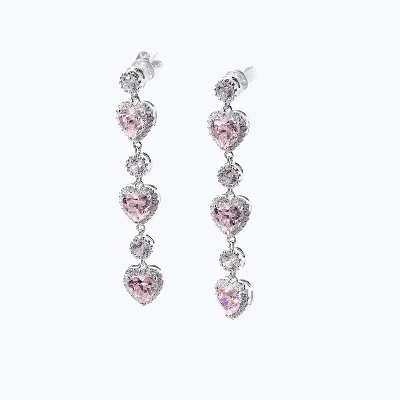 Sparkling zircon drop earrings mimicking diamond brilliance -"Ms Charming" Halo Heart Sterling Silver Drop Earrings