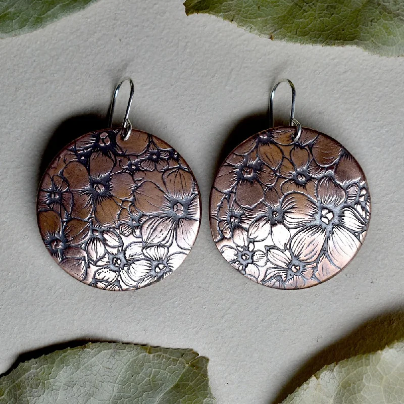 Sleek infinity drop earrings symbolizing endless style -Floral Field Large Copper Disc Drop Earrings