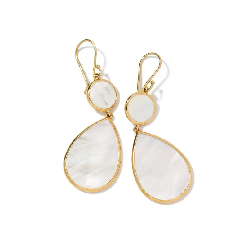 Sleek platinum drop earrings for luxurious subtle shine -Snowman 2-Stone Drop Earrings in Mother of Pearl