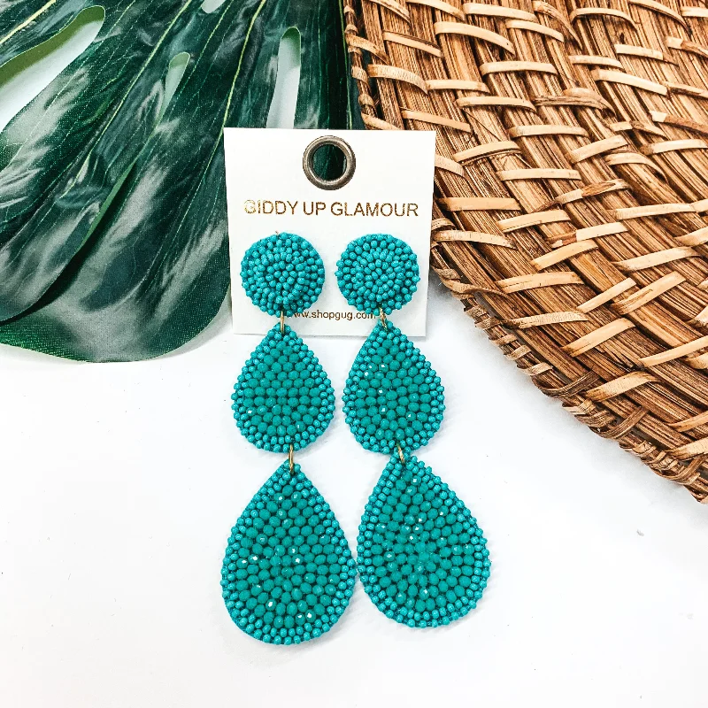 Simple teardrop drop earrings for understated chic appeal -Glass Seed Beaded Drop Earrings in Turquoise