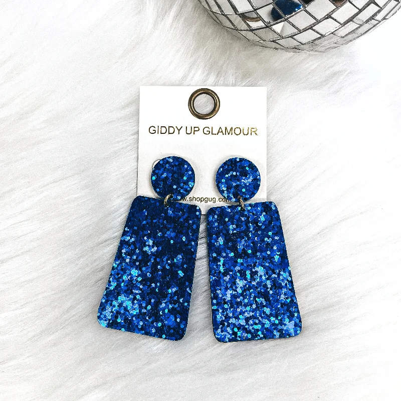 Hand-forged drop earrings showcasing raw metal beauty -Excellent Taste Glitter Rectangle Drop Earrings in Blue