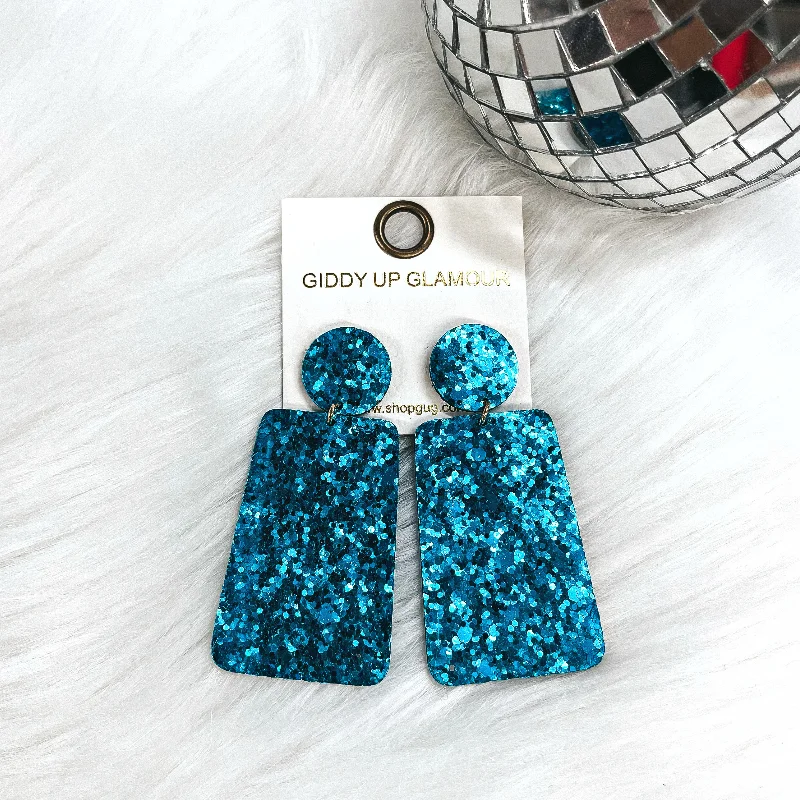 Rich obsidian drop earrings for dark bold statements -Excellent Taste Glitter Rectangle Drop Earrings in Turquoise