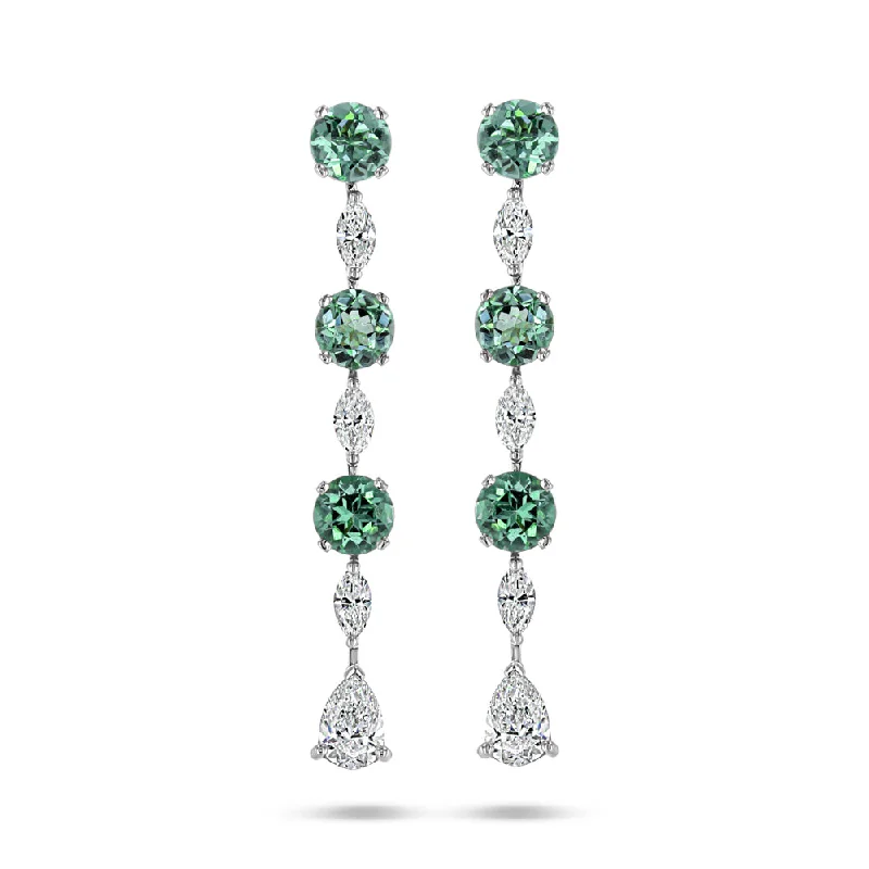 Playful tassel drop earrings adding movement and fun -Green Tourmaline & Diamond Drop Earrings