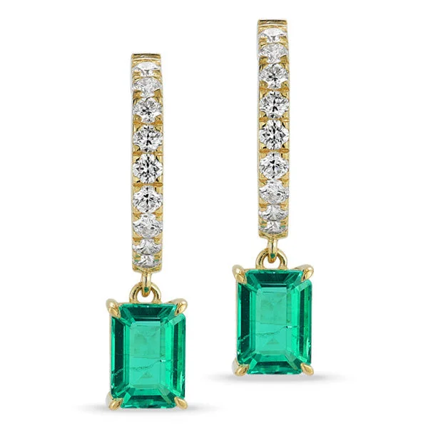 Bold aventurine drop earrings with subtle green shimmer -Grown Diamond & Emerald Drop Earrings in 14K Yellow Gold