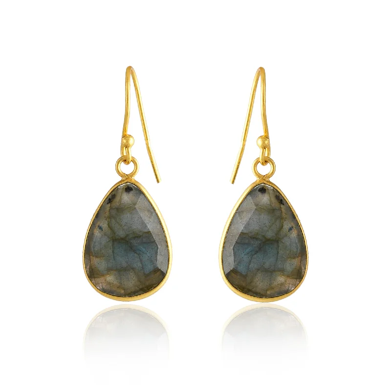 Radiant morganite drop earrings in soft blushing tones -Handcrafted Labradorite Pear Drop Earrings