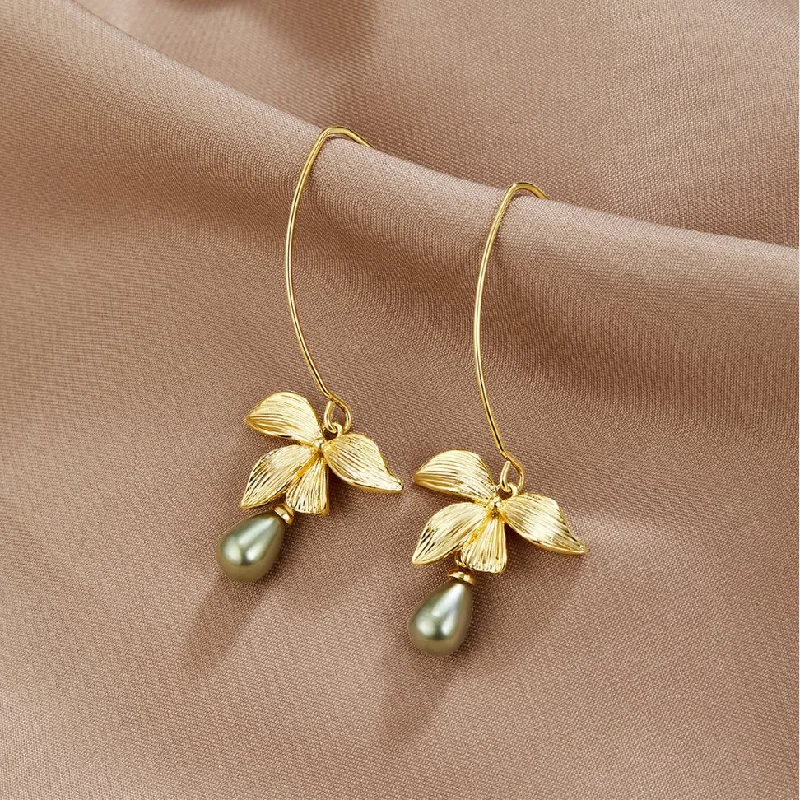 Lightweight feather drop earrings for breezy summer style -Jade Pearl & Petal Drop Earrings