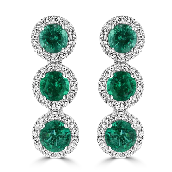 Sunny coral drop earrings for vibrant tropical flair -JULEVE 18KT WHITE GOLD 5.03CT EMERALD & 1.05CTW DIAMOND HALO DROP EARRINGS