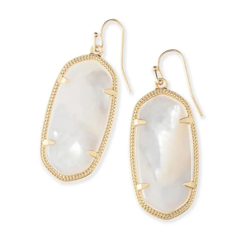 Dazzling emerald drop earrings swaying with green sparkle -Kendra Scott | Elle Gold Drop Earrings In Ivory Mother-Of-Pearl