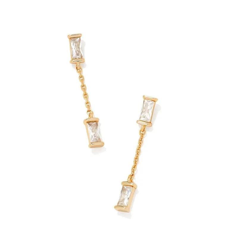 Long chandelier drop earrings for dramatic wedding looks -Kendra Scott | Juliette Gold Drop Earrings in White Crystal