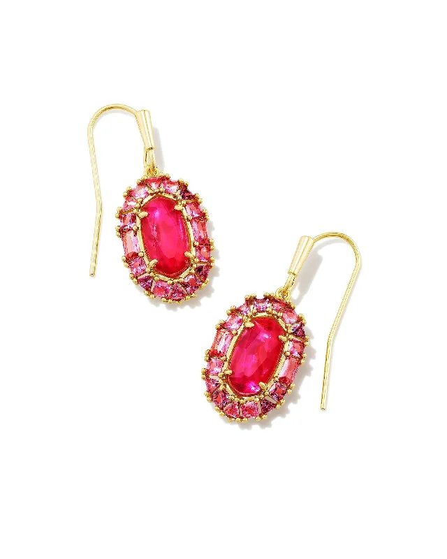 Playful tassel drop earrings adding movement and fun -Kendra Scott Lee Crystal Frame Drop Earrings Gold Raspberry Illusion