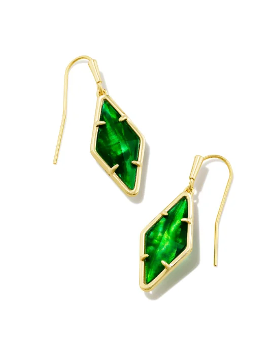 Regal jade drop earrings with calming green depth -Kinsley Yellow Gold Plated Drop Earrings with Kelly Green Illusion by Kendra Scott