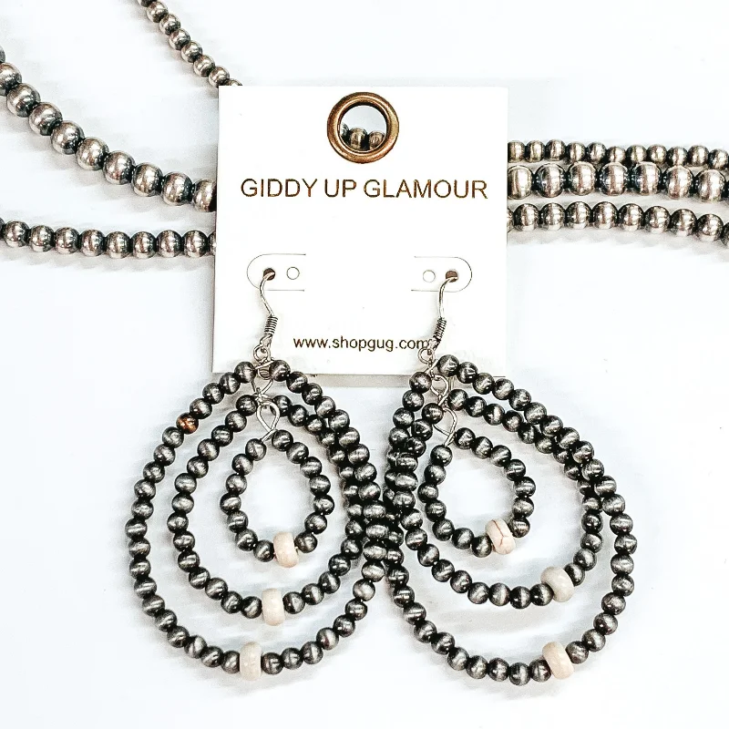 Sleek infinity drop earrings symbolizing endless style -Layered Beaded Teardrop Earrings with Ivory Beads in Silver