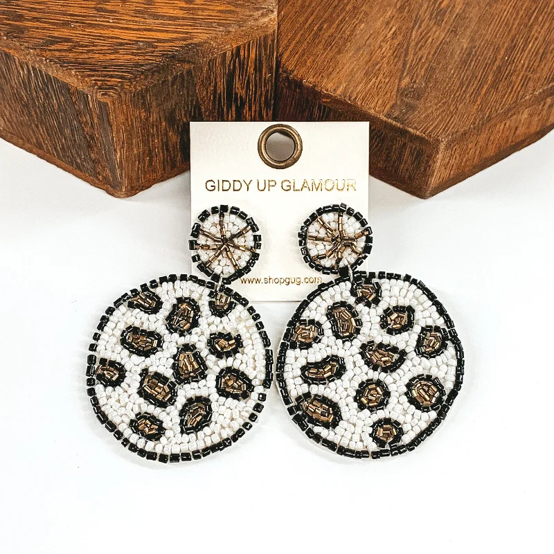 Cool lapis drop earrings with deep blue mystique -Leopard Print beaded Circle Drop Earrings in White