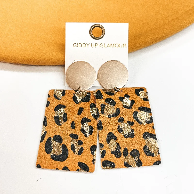 Dreamy opalite drop earrings with translucent milky shine -Where the Wild Things Are Leopard Print Rectangle Drop Earrings in Mustard