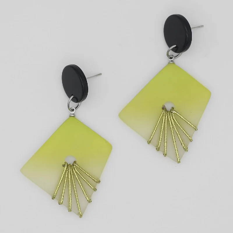 Vintage-inspired drop earrings with engraved floral details -Lime and Gold Thalia Drop Earrings