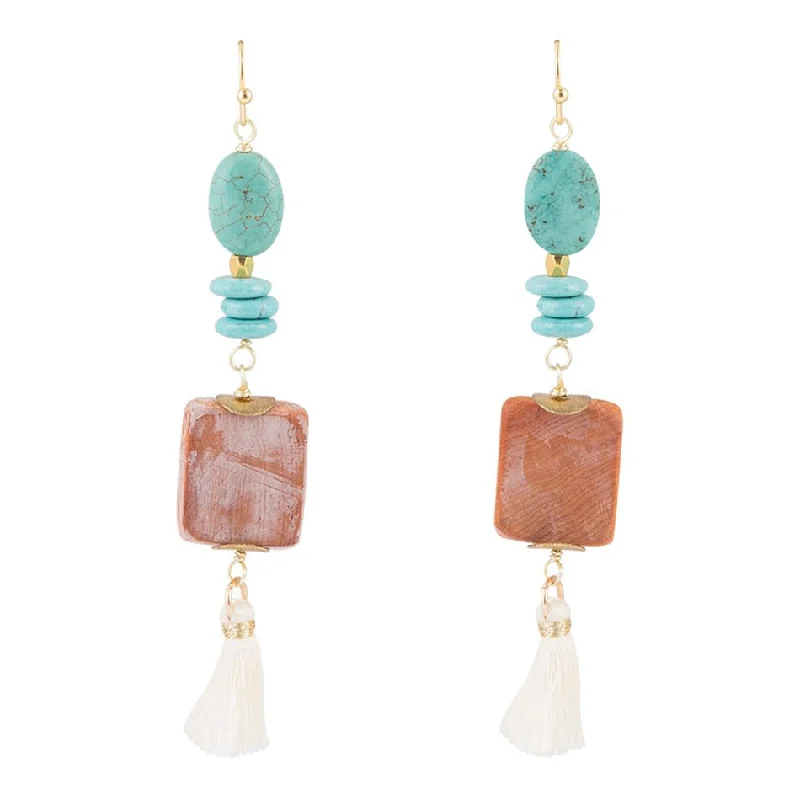 Hand-forged drop earrings showcasing raw metal beauty -Lucia Turquoise and Wood Drop Earrings