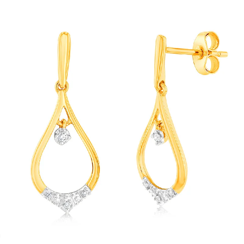 Delicate wire drop earrings for handmade subtle charm -Luminesce Lab Grown 0.04ct Diamond Drop earrings in 9ct Yellow Gold