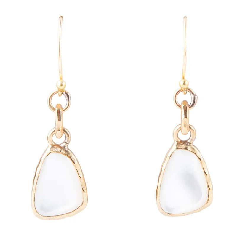 Dreamy opalite drop earrings with translucent milky shine -White Mother of Pearl Golden Drop Earrings