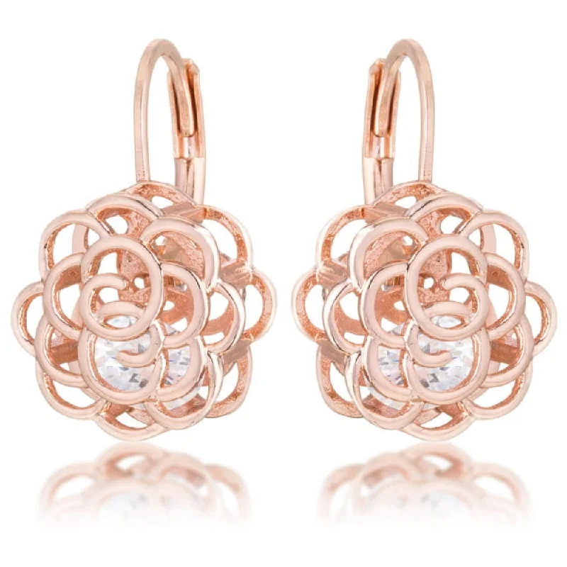 Polished copper drop earrings with warm vintage tones -Maya 1.5Ct Cz Rose Gold Rose Drop Earrings - Rose-Gold - 21 Mm L X 12.5 Mm W X 5.5 Mm H