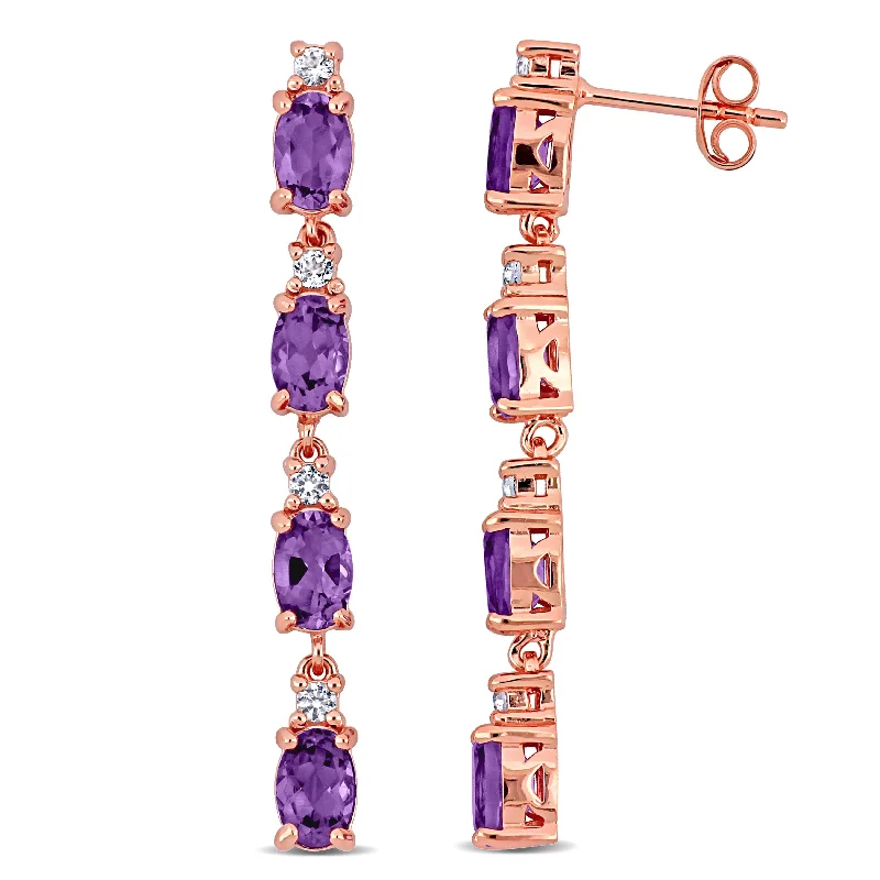 Polished brass drop earrings with vintage golden charm -Mimi & Max 3 5/8ct TGW Amethyst and White Topaz Drop Earrings in Rose Plated Sterling Silver