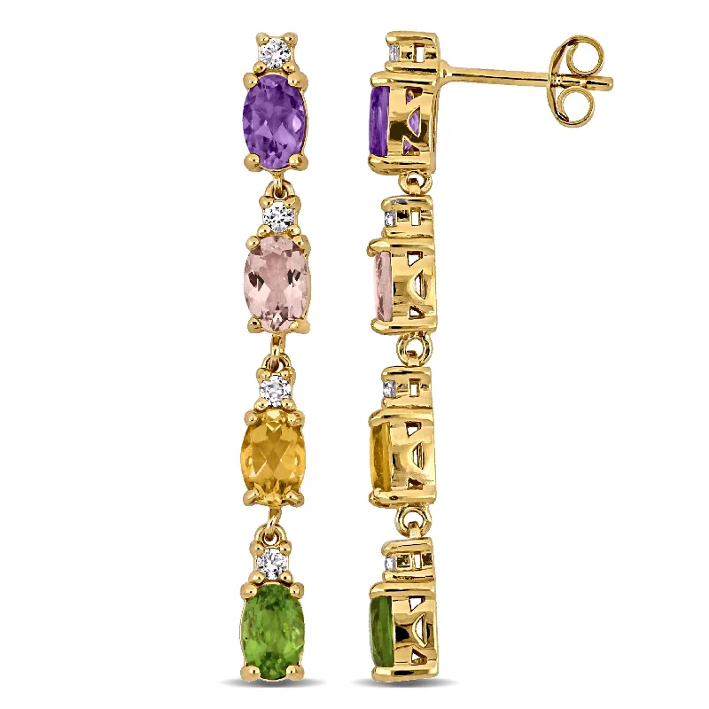 Sunny coral drop earrings for vibrant tropical flair -Mimi & Max 4 1/10ct TGW Amethyst Citrine Morganite Peridot White Topaz Drop Earrings Yellow Silver