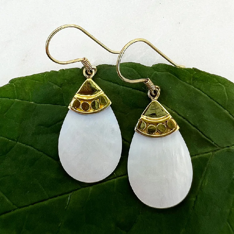 Sunny citrine drop earrings for cheerful golden drops -Mother-of-pearl Teardrop Earrings - Brass, Indonesia