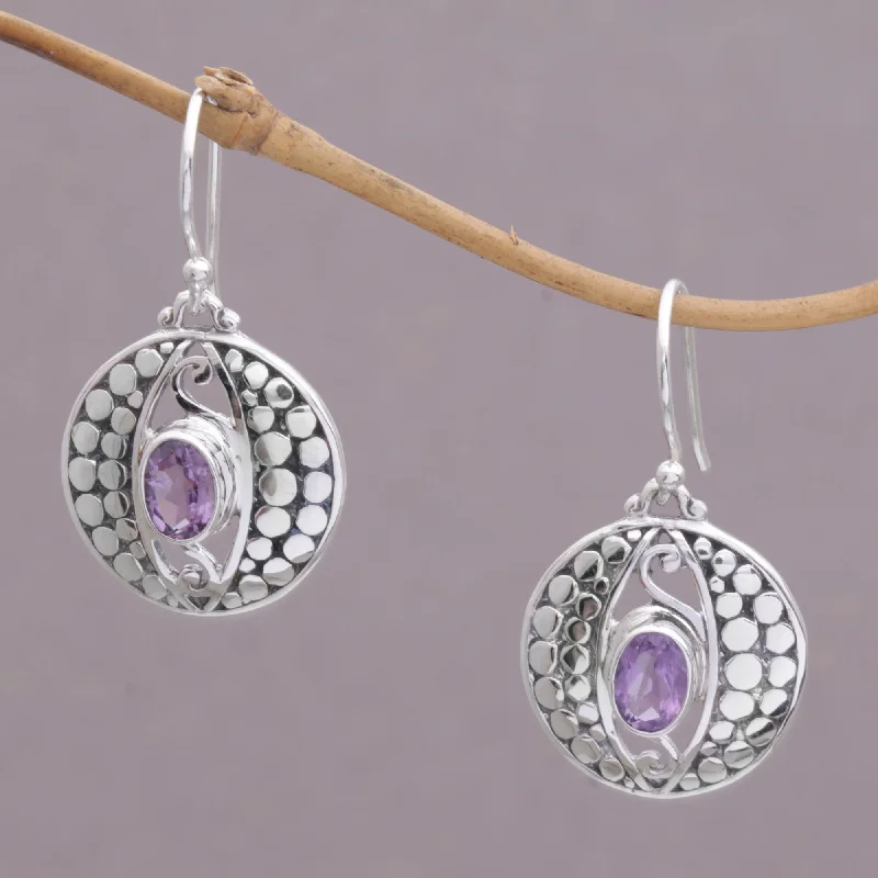 Men's watches with adjustable bands for a custom fit and comfortable wear throughout the day -NOVICA  Amethyst .925 Sterling Silver Dot Motif Dangle Earrings, 'Temple Watchers'