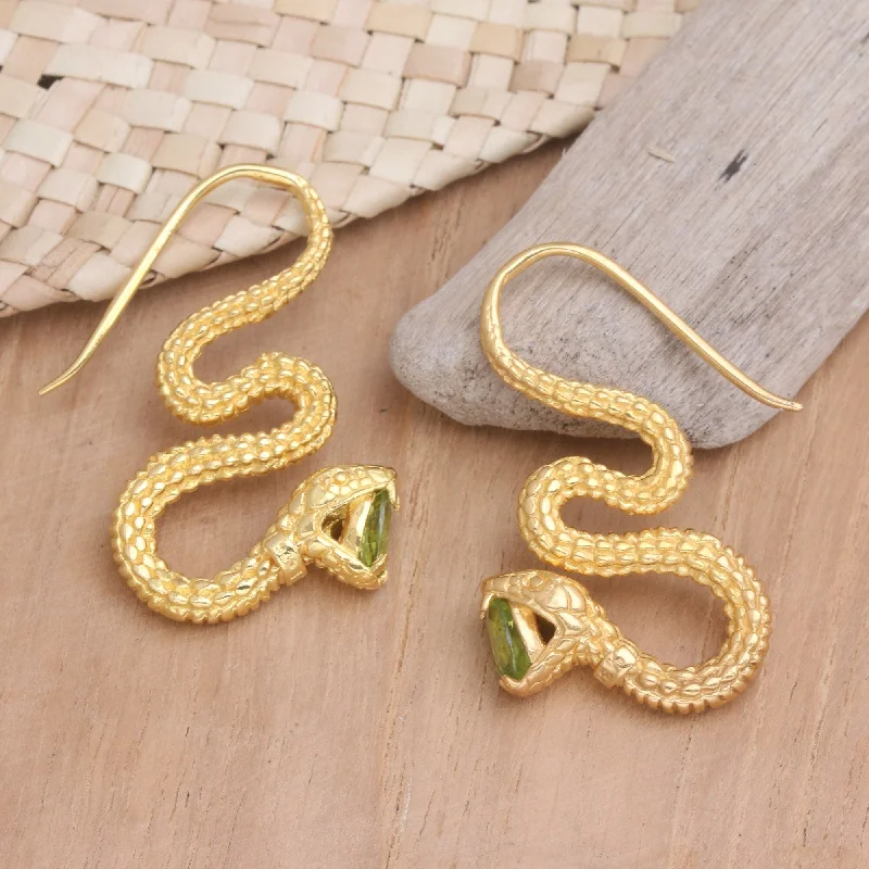 Cool lapis drop earrings swaying with blue mystique -Novica Handmade Green Striking Snake Gold-Plated Peridot Drop Earrings