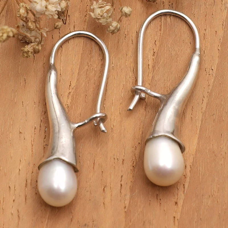 Organic hemp drop earrings for natural texture lovers -Novica Handmade Pearly Sophistication Cultured Pearl Drop Earrings