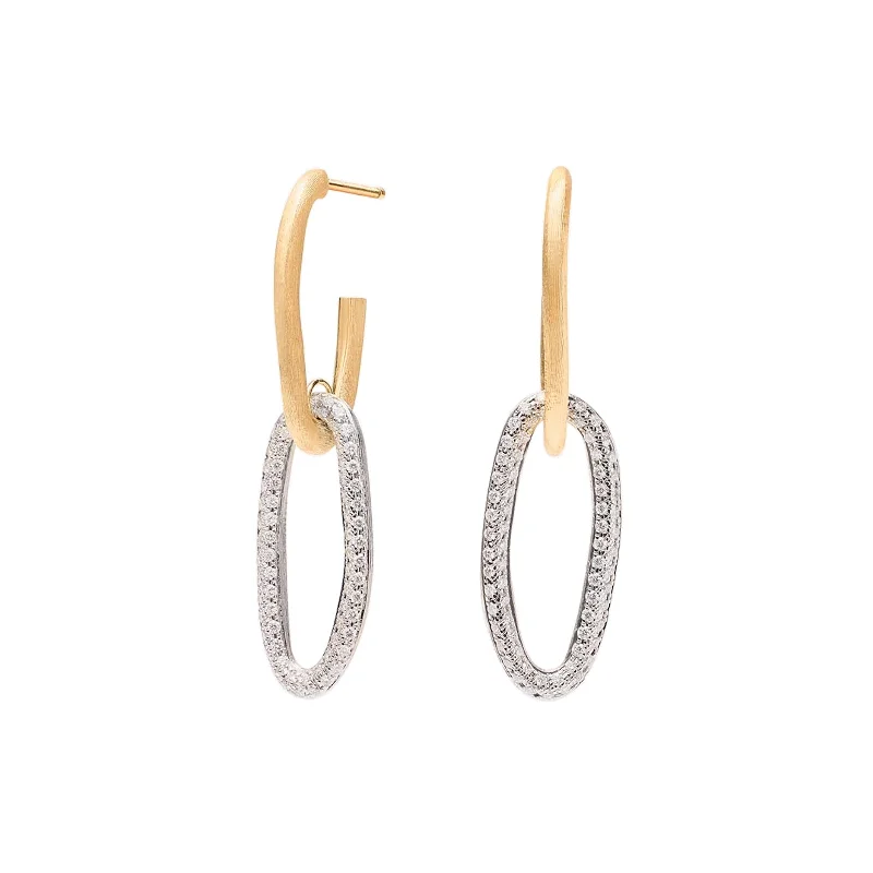 Sculptural bronze drop earrings for artistic bold dangles -Link Drop Earrings With Diamonds