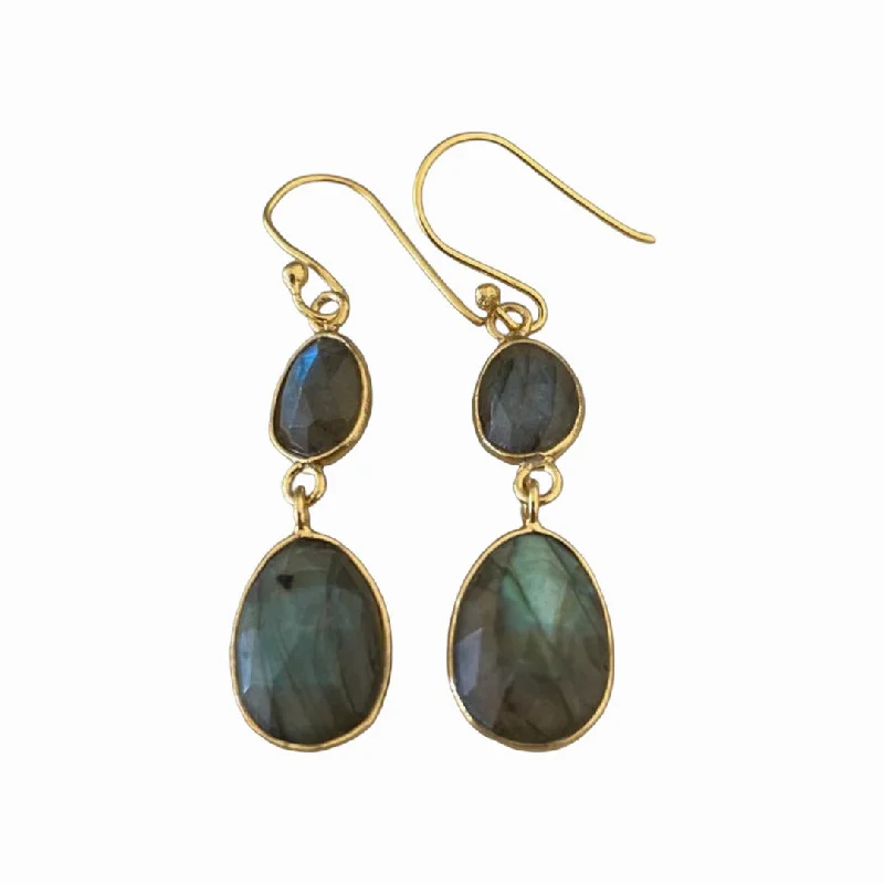 Sunny topaz drop earrings for crisp clear sparkle -Organic Labradorite Oval Drop Earrings